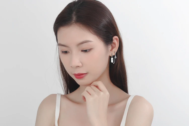 Popular 925 Sterling Silver Double Ear Hole Letter "Merci" Hoop Earring For Women Zircon Jewelry Accessories Gifts S-E962