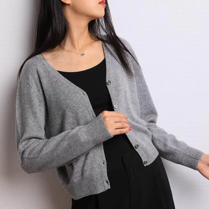 Bogeda 100 кашемировый свитер женский v-образный вырез Серый кардиган натуральная ткань мягкий теплый высокое качество