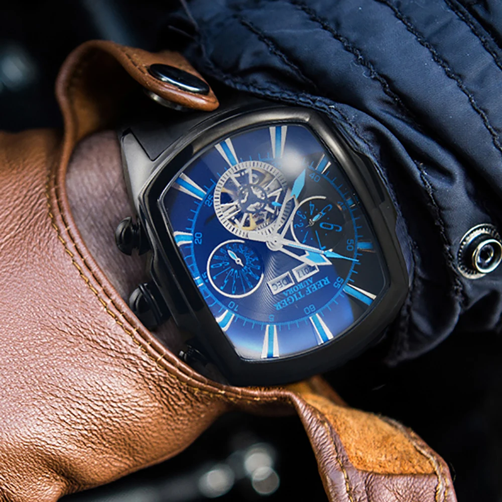 Риф Тигр Лидирующий бренд роскошные большие автоматические часы для мужчин синий циферблат механические турбийон спортивные часы Relogio Masculino RGA3069