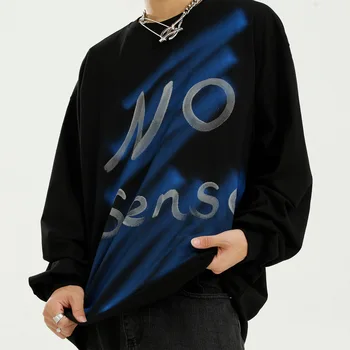 

Male Women Streetwear Hip Hop Oversize Tee Shirt Men Graffiti Hand Painted Letter Reflective Print Loose Long Sleeve T-shirt