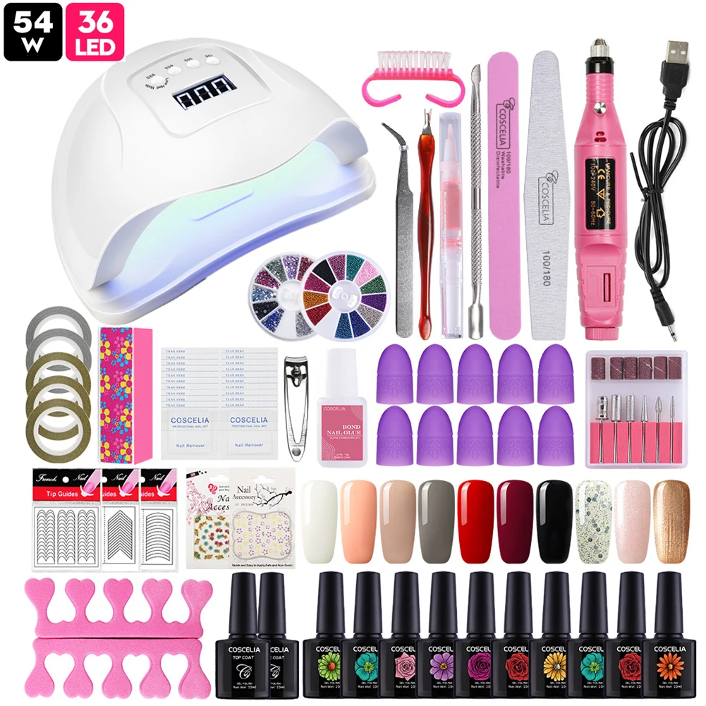  COSCELIA 10ML Gel Nail Polish Set With Lamp Manicure Set Nail Kit Tools For Manicure Set For Gel Va