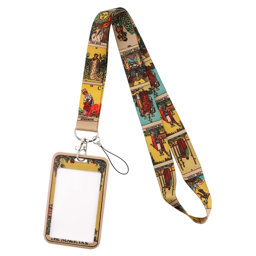 YQ672 Tarot Cards Lanyard Business ID Credit Card Cover Badge Holder Astrology Phone Strap Hang Rope Keychain Keyrings Lariat