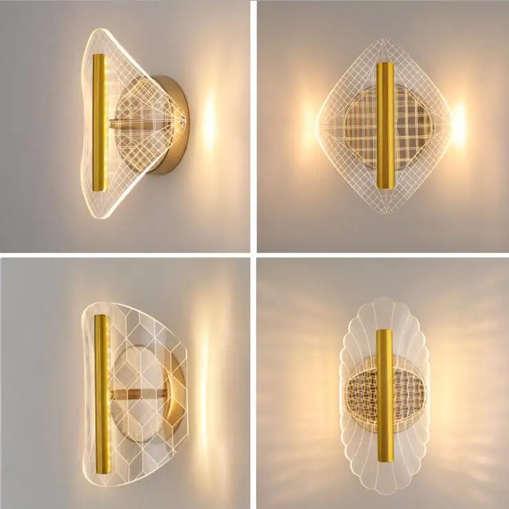 Creative gold simple modern acrylic led wall lamp super bright bedroom bedside TV background | Лампы и освещение