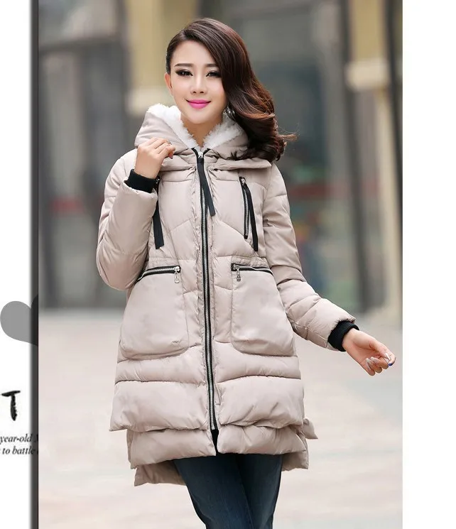 Winter New Style Feather Cotton-padded Clothes Women Korean-style Plus-sized Jacket Fat Mm Thick Army Workwear - Color: Khaki