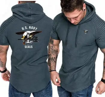 

U.S. Navy seals Print Summer New Men Casual Hooded Pullover Hoodies Shirt Slim Short Sleeve Hoody Slim Male Sweatshirt tracksuit