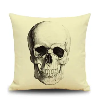 

Halloween Skull Pattern Square Throw Pillow Case Cushion Cover Sofa Decor, Linen color