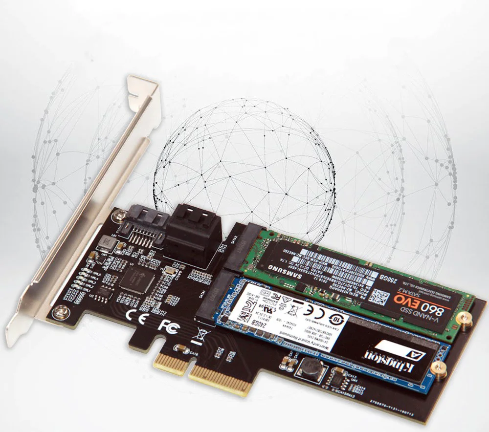 SATA Raid контроллер SATA Raid M.2 PCI Express Raid карта 2 порта SATA3.0 6 Гбит/с+ 2 порта M.2 NGFF SSD B Ключ Поддержка RAID0 RAID1 AHCI