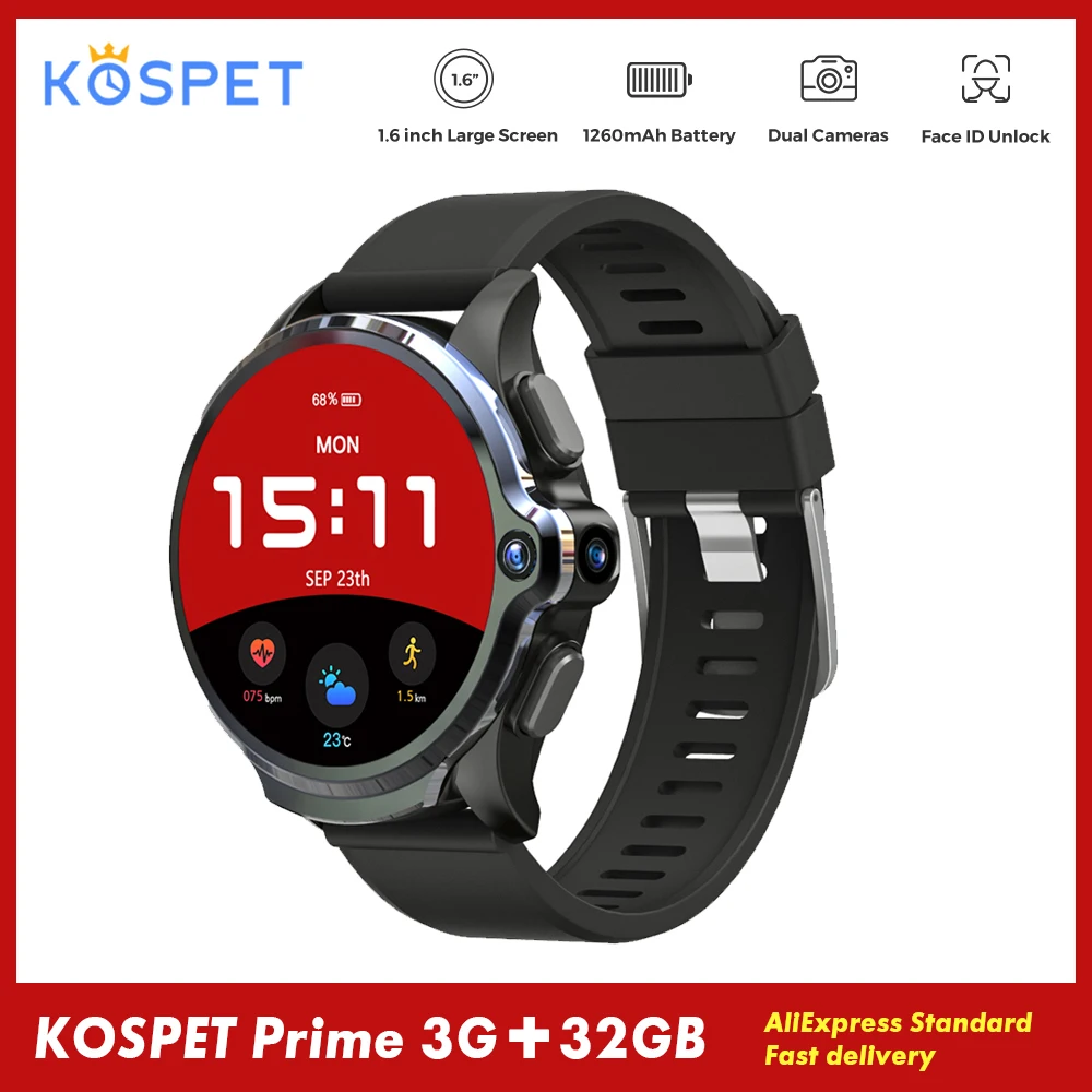 Смарт часы KOSPET Prime 4G с функцией распознавания лица разблокировкой 3 Гб ОЗУ 32 ПЗУ IPS
