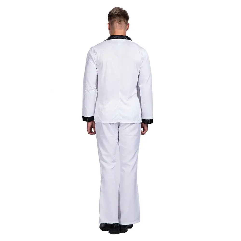 Ретро диско костюм для ролевых игр лихорадка танцор Stagewear клеш Маскарад белый на