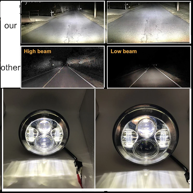 7 дюймовая круглая фара для мотоцикла с дюймовым черным корпусом фары H4