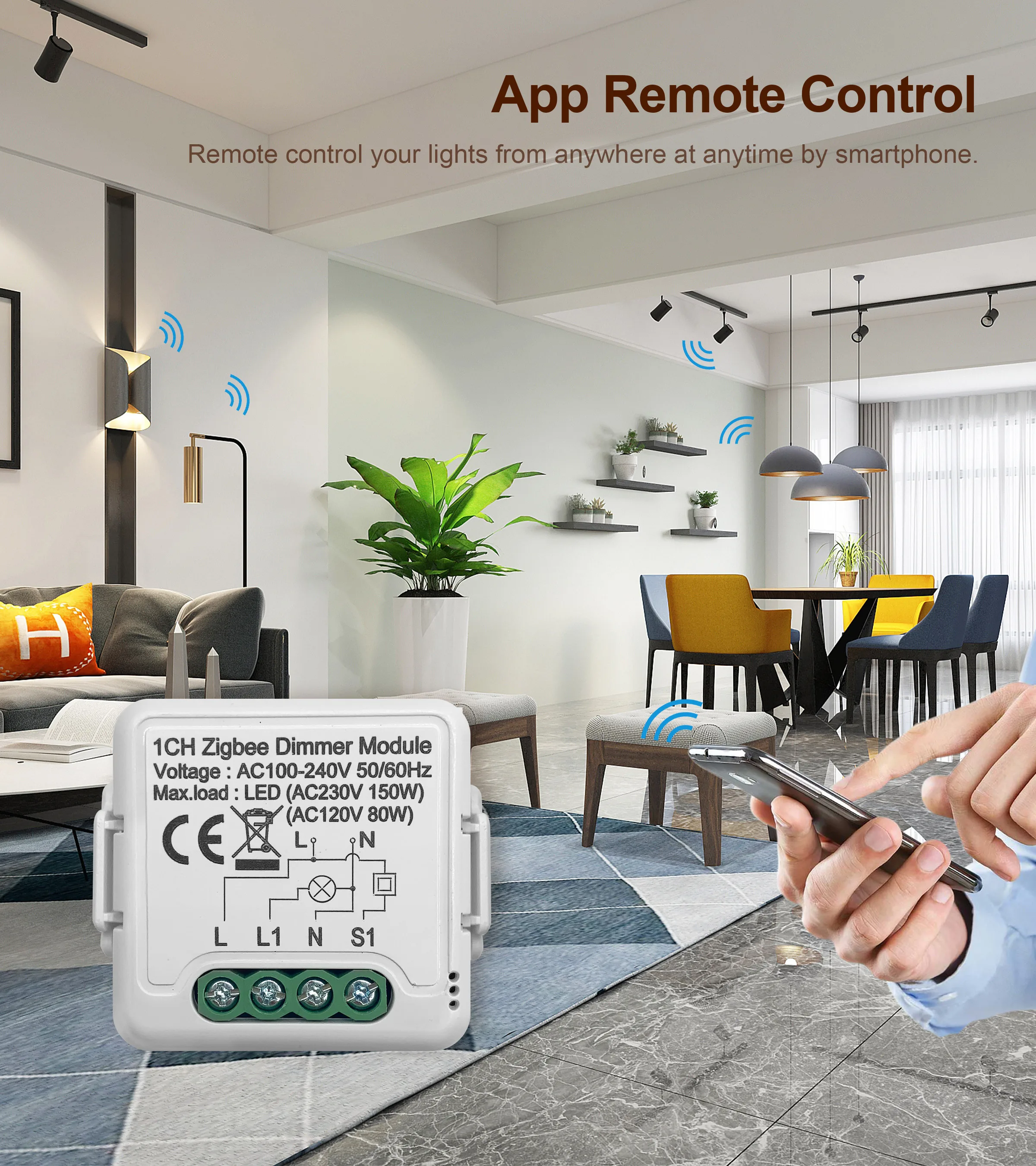 GIRIER Tuya ZigBee 3.0 Smart Dimmer Switch Module 10A/16A, Supports 2 Way Control Dimmable Switch, Works with Alexa Google Home