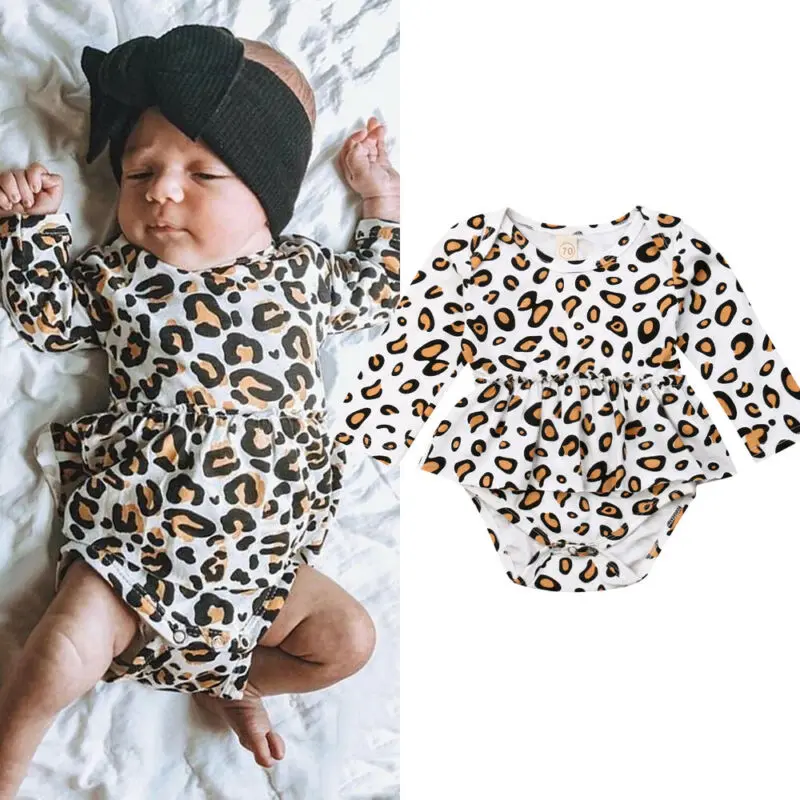 2020 Leopard Newborn Body Suits Baby Girls Bodysuits Long Sleeve ...