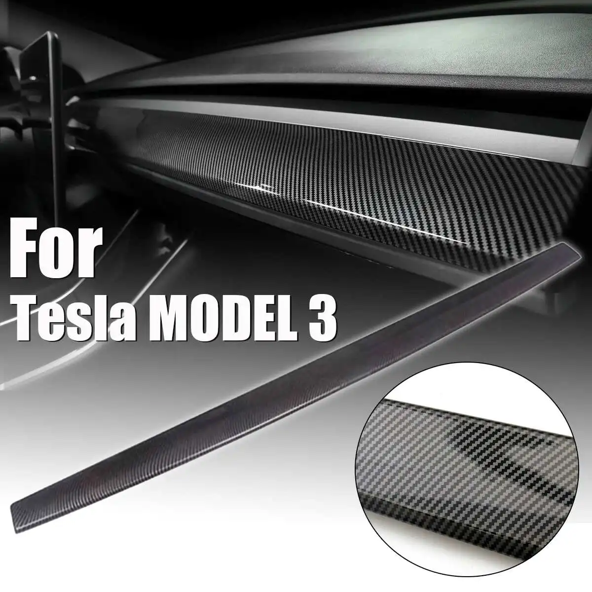 

NEW Car Styling Carbon Fiber Style Central Control Dashboard Decoration Sticker Panel Trim Auto Accessories For Tesla MODEL 3