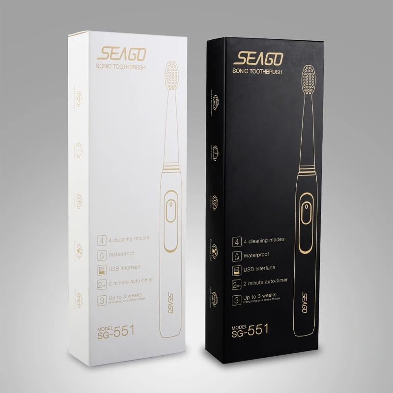 SEAGO электрическая зубная щетка, USB перезаряжаемая, для взрослых, водонепроницаемая, звуковая зубная щетка, 4 режима, для путешествий, с 3 головками, безопасный подарок