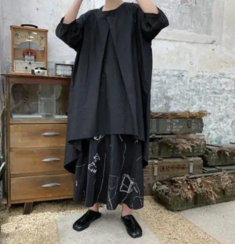 Под заказ Плюс Размер S~ 5XL! Новая мужская и женская одежда модная передняя короткая задняя длинная свободная рубашка с коротким рукавом - Цвет: Черный
