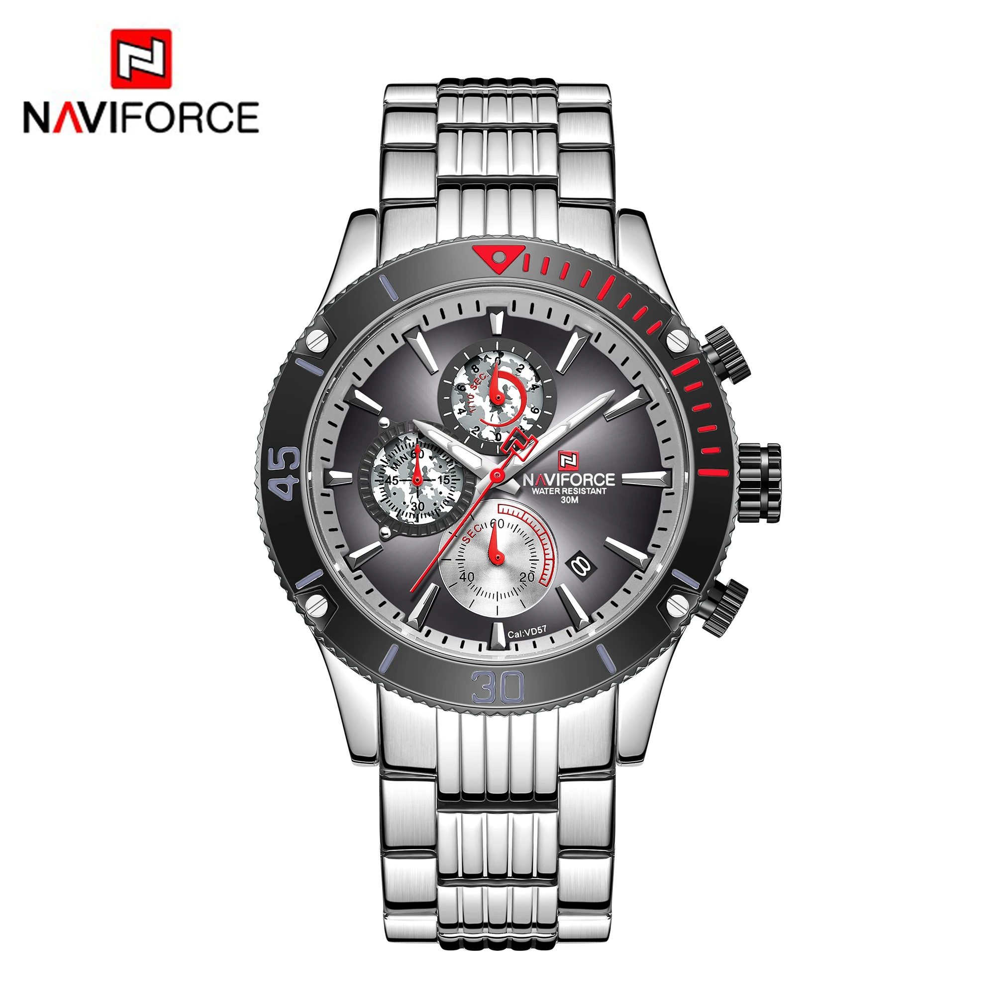 Silver Grey NAVIFORCE мужские часы с хронографом, топ класса люкс, брендовые водонепроницаемые кварцевые часы из нержавеющей стали, аналоговые Мужские часы с датой, мужские часы - Цвет: Silver Grey