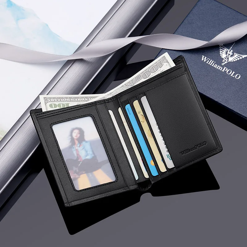 Leather vertical men's wallet Chinese style short card holder high grade Coin Wallet 6