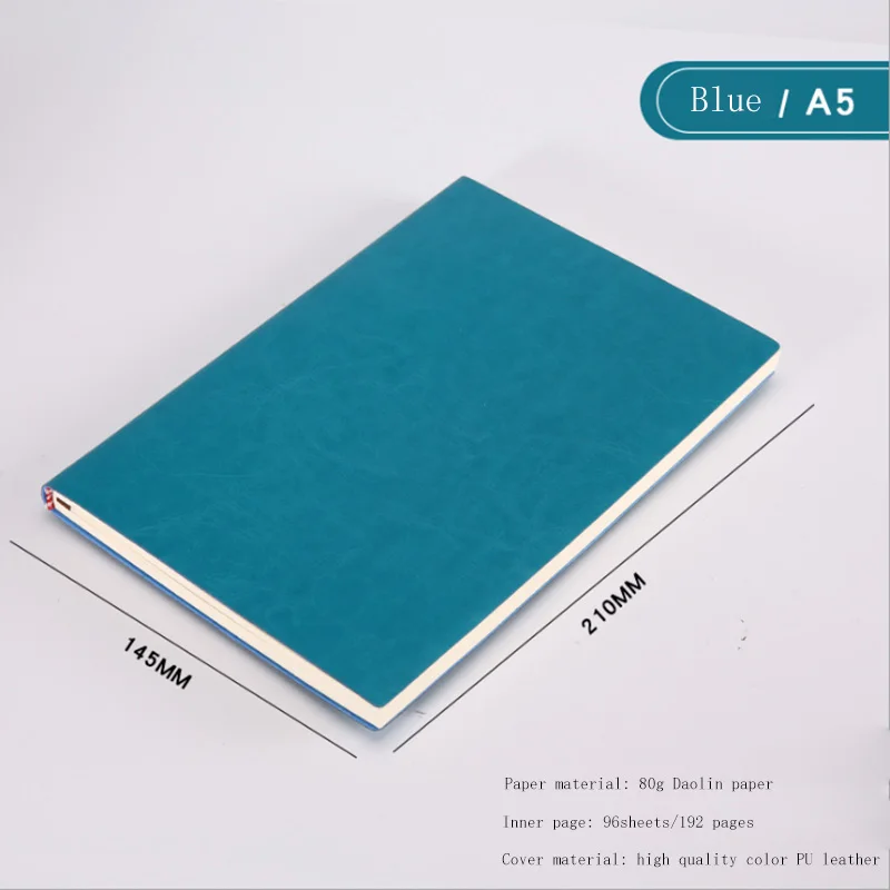 A5 Blue A5, A6, B5, три размера, 4 стиля, 5 цветов, большой деловой ежедневник, кожаный мягкий блокнот, увеличивающий рост, толстый блокнот - Цвет: A5 Blue