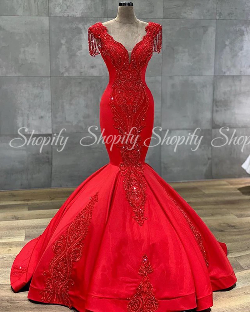Настоящий образец, Длинное Красное арабское женское вечернее платье, элегантное с v-образным вырезом, расшитое бисером, кружевное, либанское, дубайское, атласное, официальное, вечернее платье
