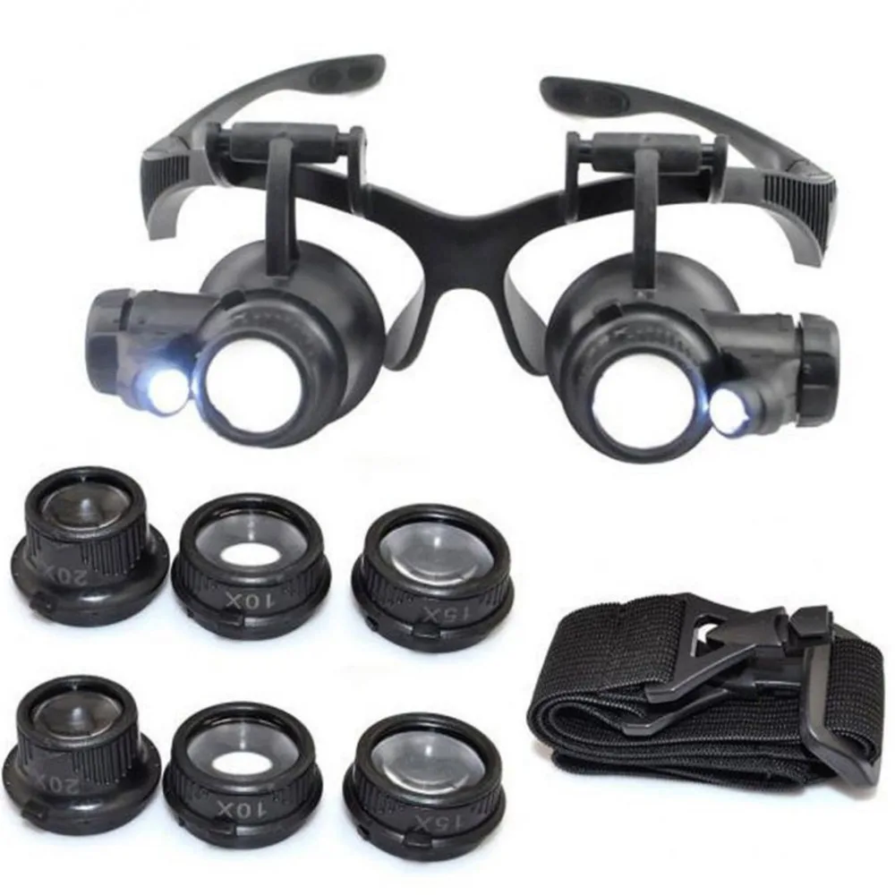 

LED Head-Mounted Magnifier Double Eye Glasses Loupe Lens Jeweler Watch Repair Measurement With LED Lamp
