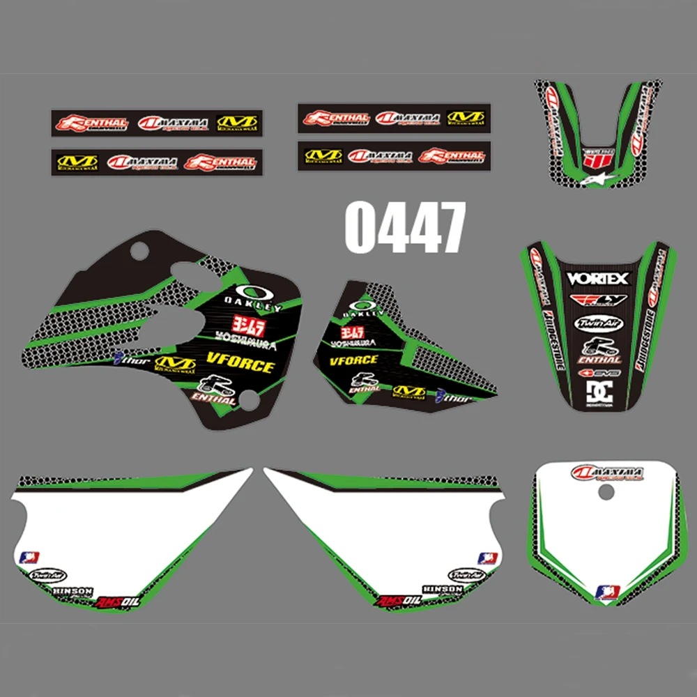 Для KAWASAKI KX80 1994-1997 Графика наклейки на заказ Номер Наименование лента 3M Полный мотоцикл Фоновые наклейки аксессуары
