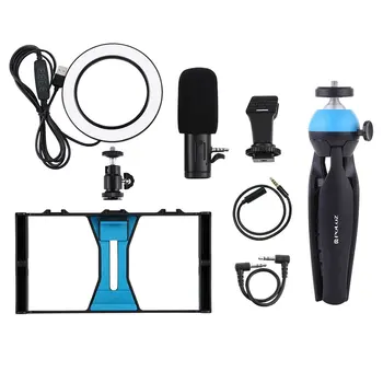 

PULUZ Vlogging Live Handheld Holder Smartphone Rig+4.6 Inch Ring Led Selfie Light Kits+Tripod Mount+Cold Shoe Tripod Head