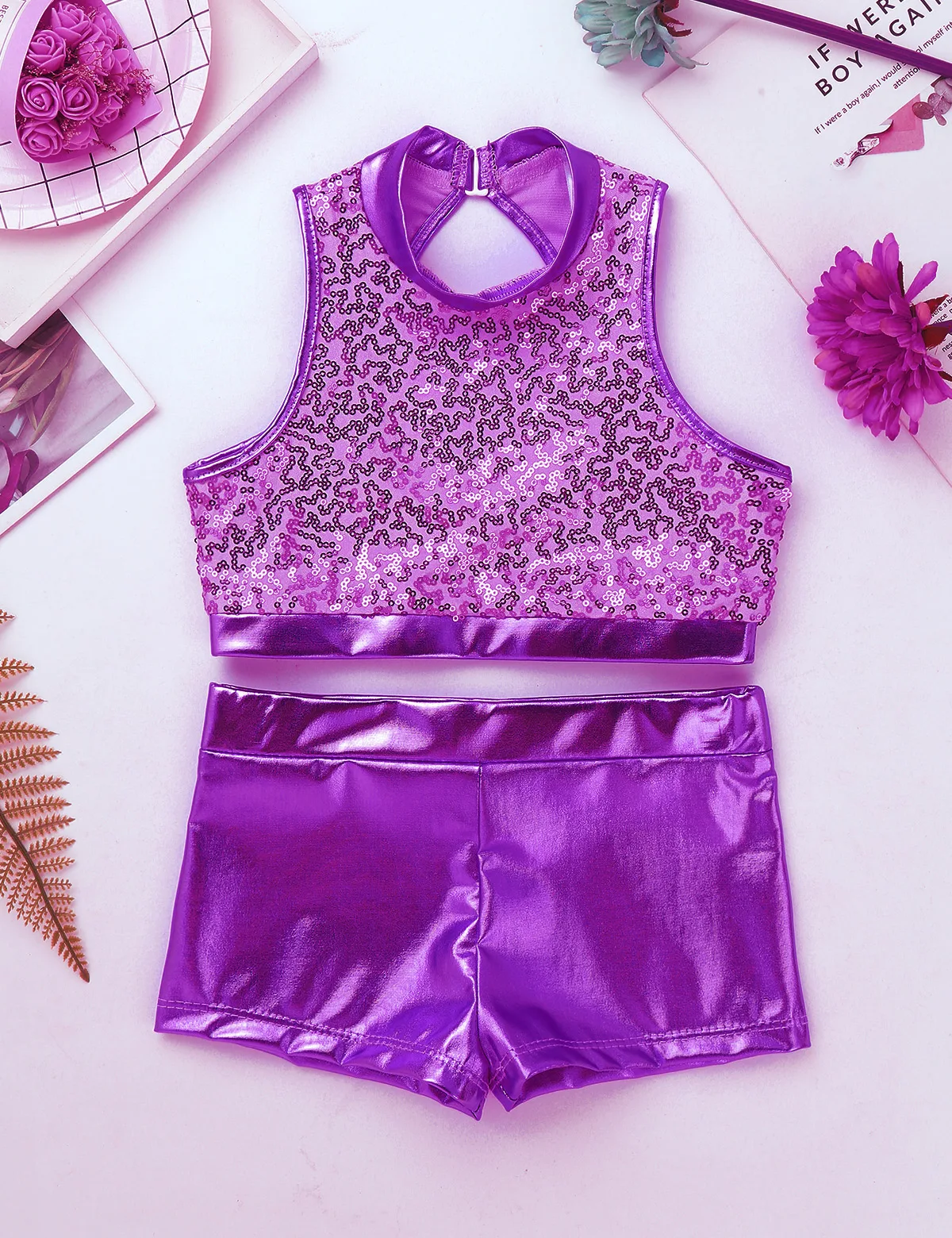 Sequins Kids Girls Jazz Dance Costumes Ballet Gymnastics Leotard Shorts Set for Birthday Gift Ballet Class Performance Clothes Sequins Kids Girls Jazz Dance Costumes Ballet Gymnastics Leotard Shorts Set for Birthday Gift Ballet Class Performance Clothes