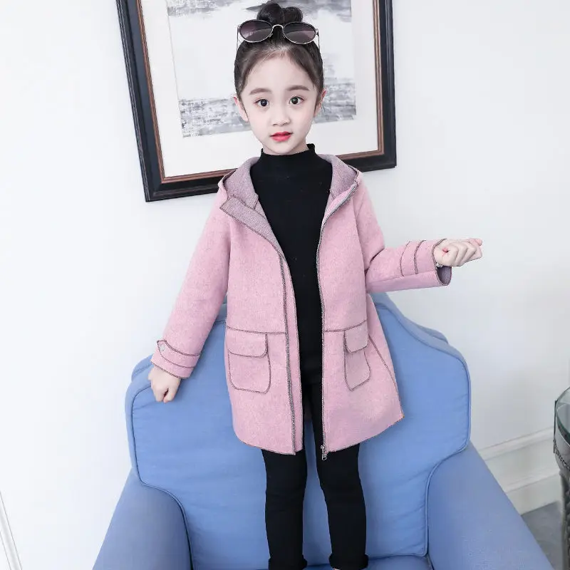 

Kids Hooded Wool Coat for Girls Autumn Winter Woolen Overcoat Princess Winter Coats Baby Girls Trench Full Sleeve Clothes 4-13Y