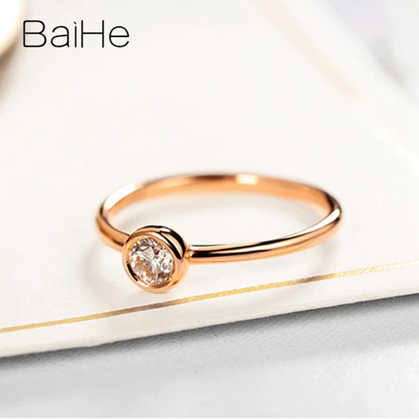 BAIHE Solid 14K желтое золото 0.08CT Сертифицированный H/SI круглая огранка натуральные бриллианты свадебные женские модные ювелирные изделия кольцо