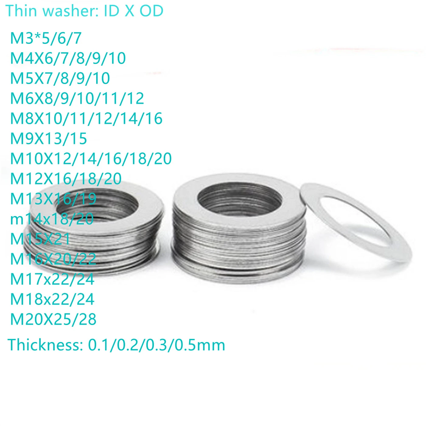 20100PCS DIN988 Thin washer M3 M4 M5 M6 M7 M8 M9 M10 to M20 Stainless