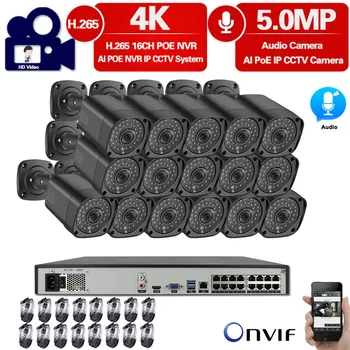 

HKIDISTE AI Smart H.265 5MP System 16CH POE CCTV Security NVR Kit Two way Audio Outdoor Waterproof IP Camera Surveillance System