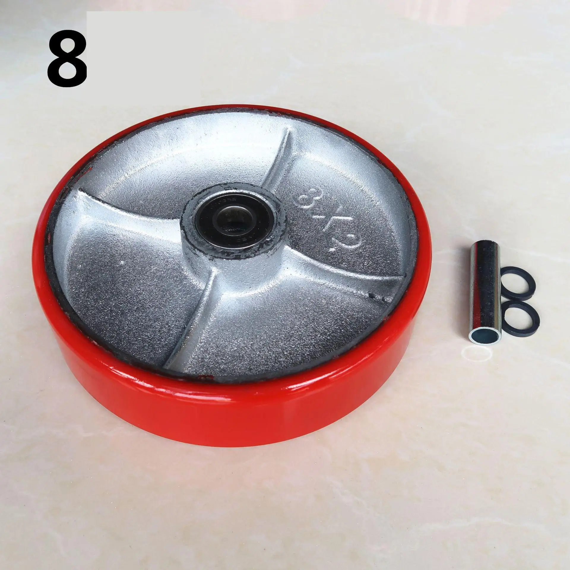 

8"Pu Caster Heavy Single Wheel Polyurethane Red Iron Core Flat Car