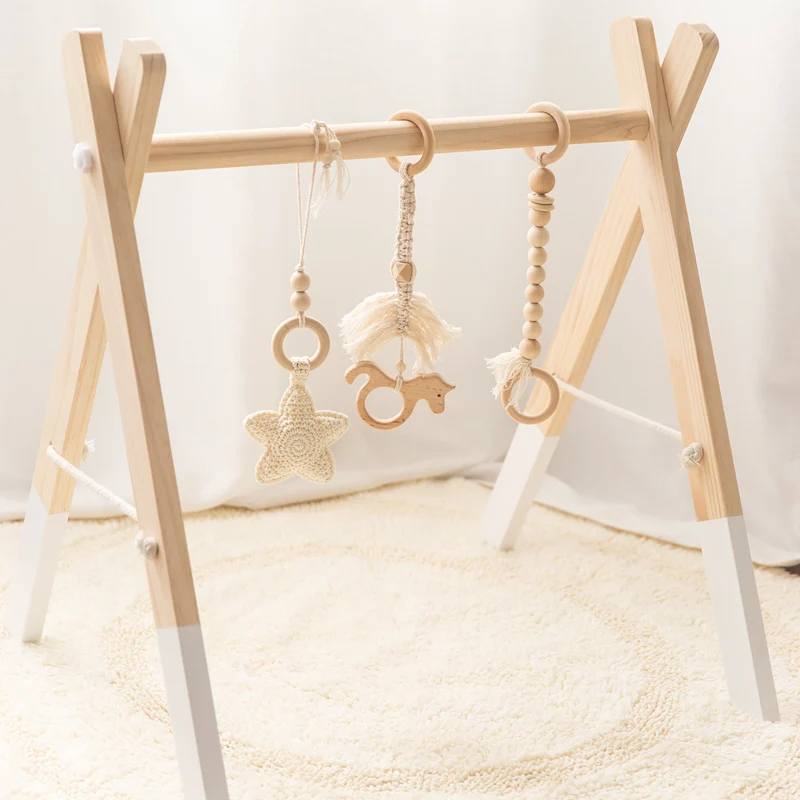 Lets Make-Juego de gimnasio para bebé, juego de madera de ganchillo, campana con estrellas, unicornio, haya, dentición, gimnasio, regalo para Baby Shower, juguetes para recién nacido, 1 Set