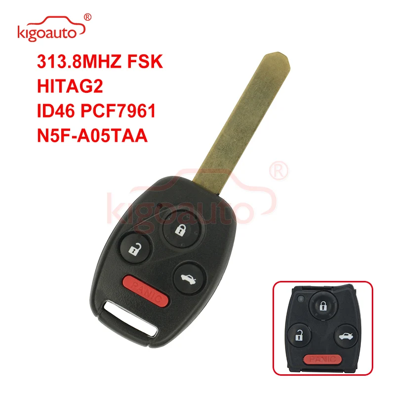 Kigoauto Remote Key 313.8MHZ FSK HITAG-2 ID46 PCF7961 N5F-A05TAA for Honda Civic 2012 2013 P/N 72147-TRO-A010-M2