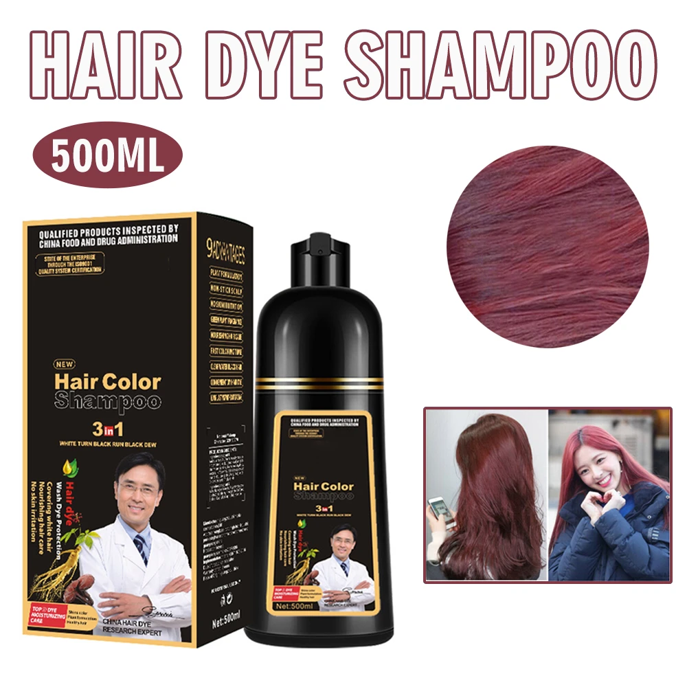 500ml Long Lasting Natural Hair Dye Color Shampoo Non-toxic Burgundy/wine Red  Hair Coloring For Covering Grey Hair Home Salon - Shampoos - AliExpress