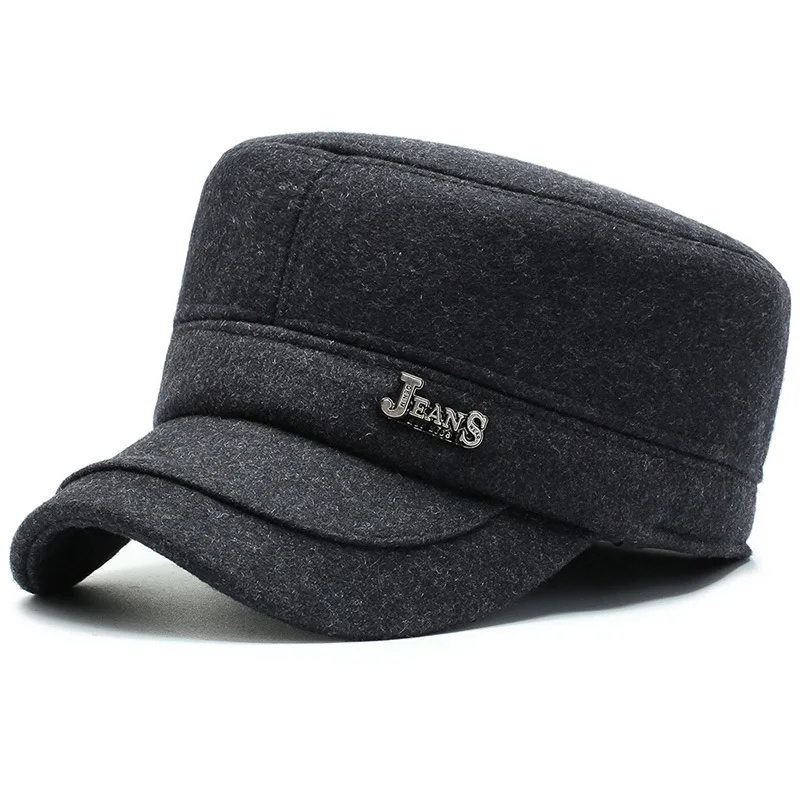 HC001-50-Gray Новейшие осенние зимние шерстяные фетровые теплые Дышащие Регулируемые кепки унисекс шляпа модные наушники бейсбольные шапки снепбеки - Цвет: HC001-50-Gray