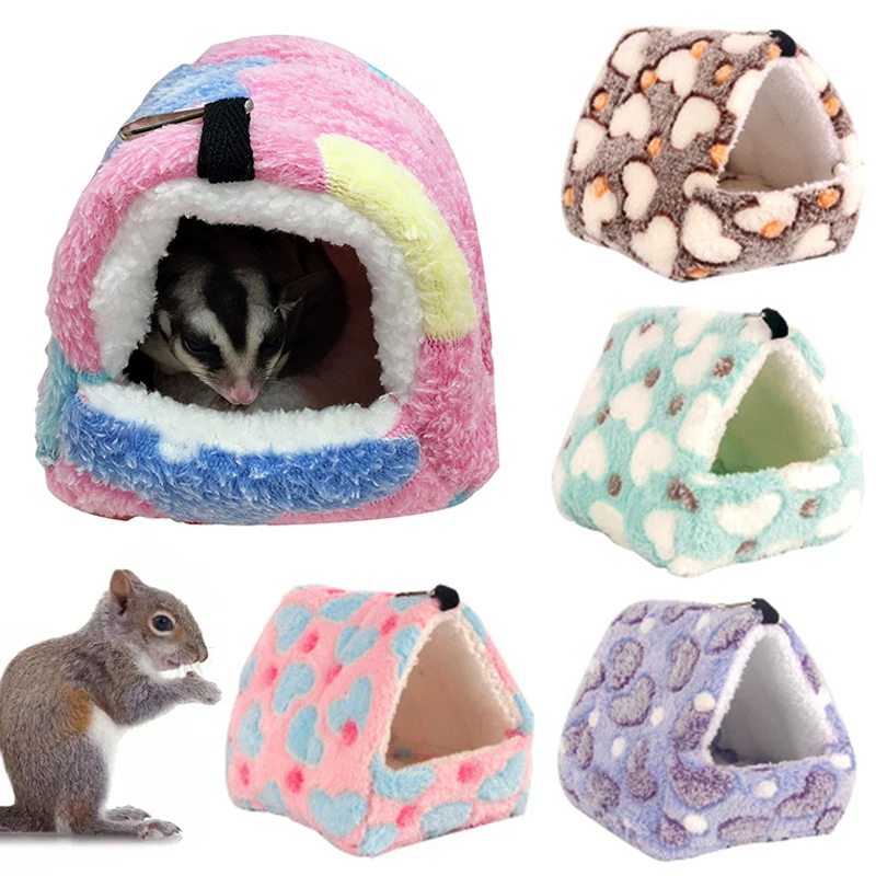 Soft Small Animal Pets Cages,Winter Spring Hamster Guinea Pig Squirrel Keep Warm Nest Comfortable Sleepping Bed Hammock Tent S Pink