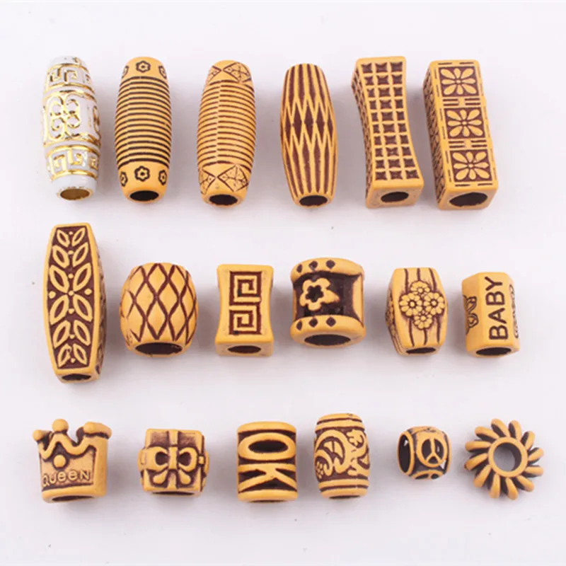10 pcs/set Hair Jewelry Braid Rings Decoration Pendants Dreadlocks Beads Cuffs Rings Imitation Wood Plastic Beading Accessories