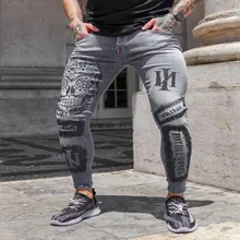 

2021 Wash Printing Bound Slim Fit Stylish Personality Close-Fitting Denim Pants Pantalettes Men Spring And Autumn Jeans For Men