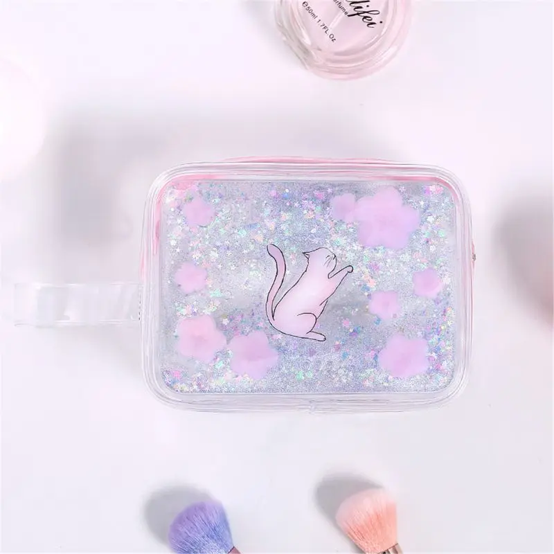 B Kawaii Sakura Cat Прозрачный чехол для девочек, косметички, масло, песок, школьный пенал, чехол - Цвет: B