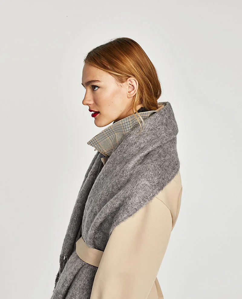 Speckled grey LANMREM, Осень-зима, модный однотонный очень длинный вязаный шерстяной шарф PB439 - Цвет: Speckled grey