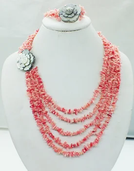 

Free Shipping !!! 5th floor Pink red color Nigerian bride wedding coral necklace. Bracelet set