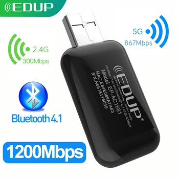 

EDUP 1300Mbps USB WIFI Bluetooth Adapter Transmitter Portable Dual band External USB Wireless Network Card 802.11ac for Laptop