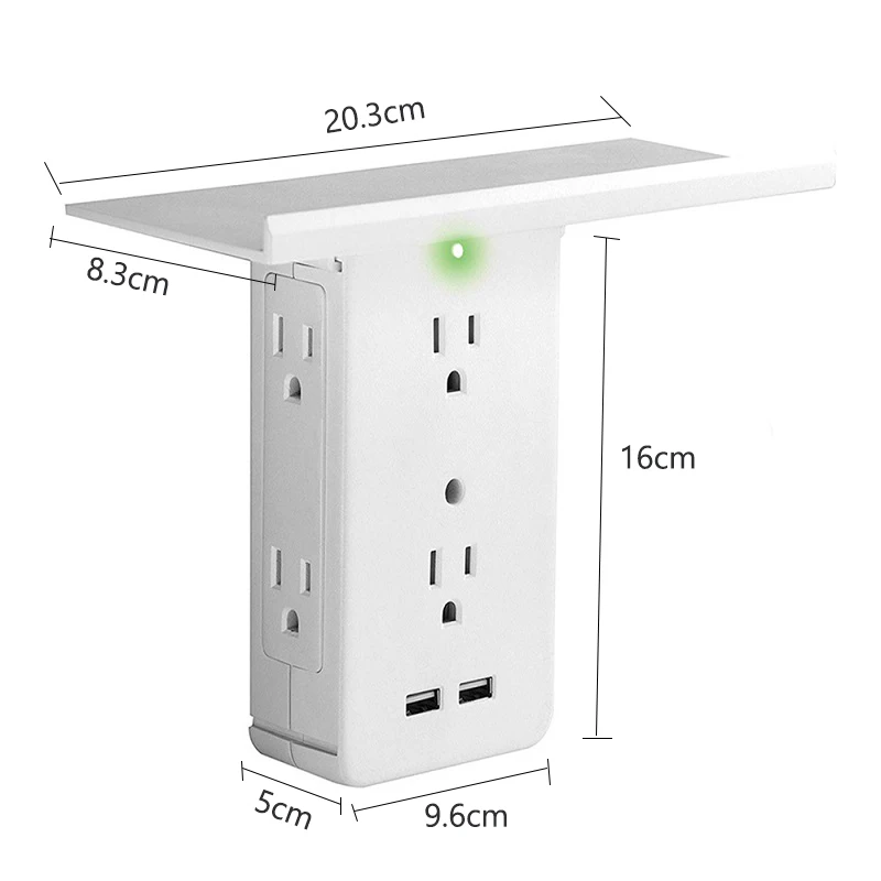 Switch Socket Rack Socket Shelf 6 Electrical Outlet Extenders 2 USB Charging Ports Removable Built-In Shelf Drop Shipping