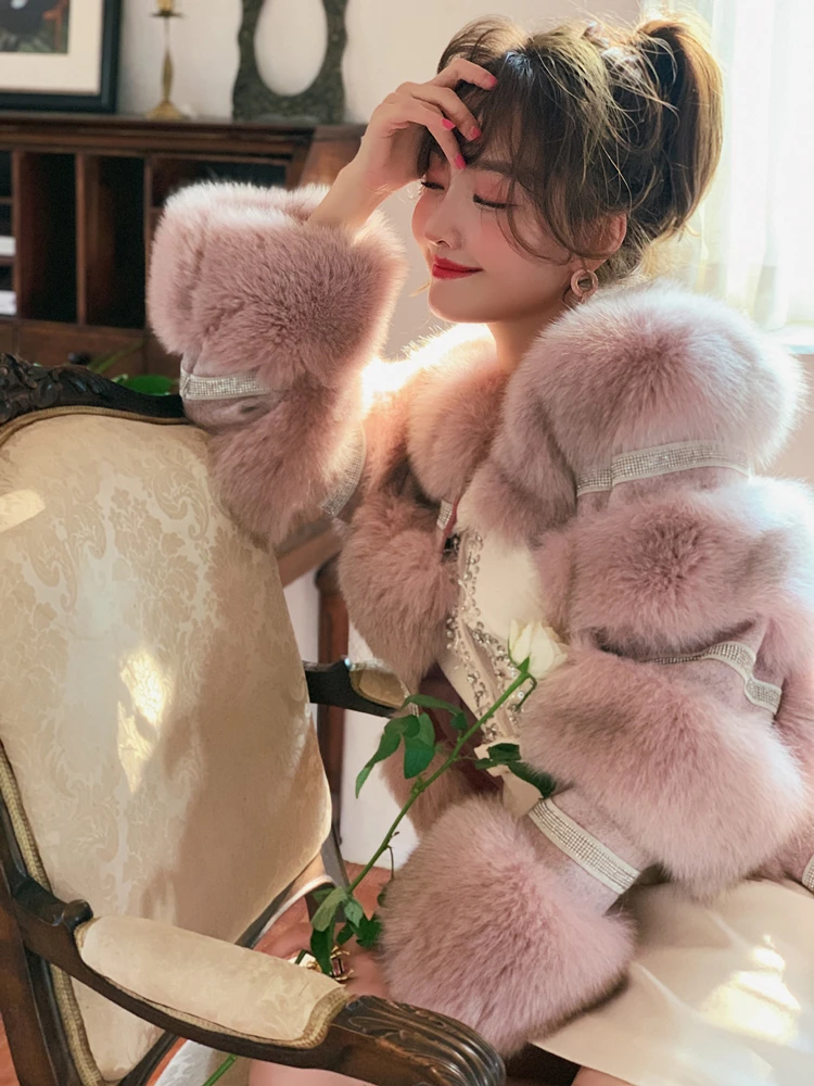 ZDFURS* натуральная Шуба из натурального Лисьего меха, Женский Зимний натуральный жилет, Толстая теплая длинная куртка с рукавами, верхняя одежда, пальто