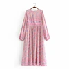 Vintage Chic women vestidos elegant pink floral print beach Bohemian  Midi dress Ladies Summer Boho rayon happie  dress ► Photo 2/5