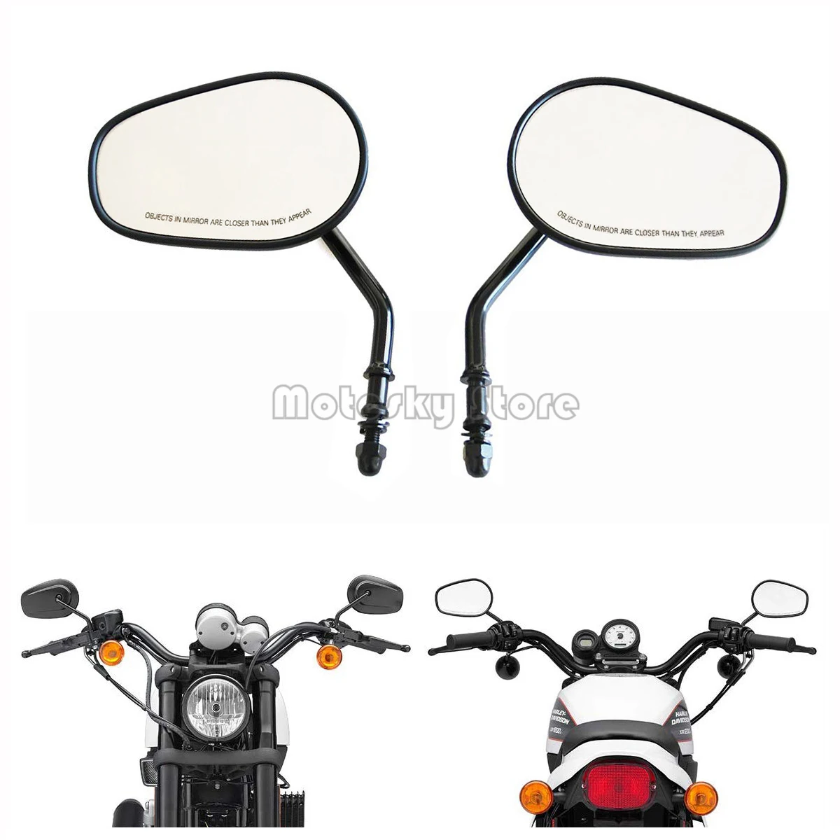 Black Sportster Mirrors for Road King Street Electra Glide Road Glide Dyna Softail Rearview 1982