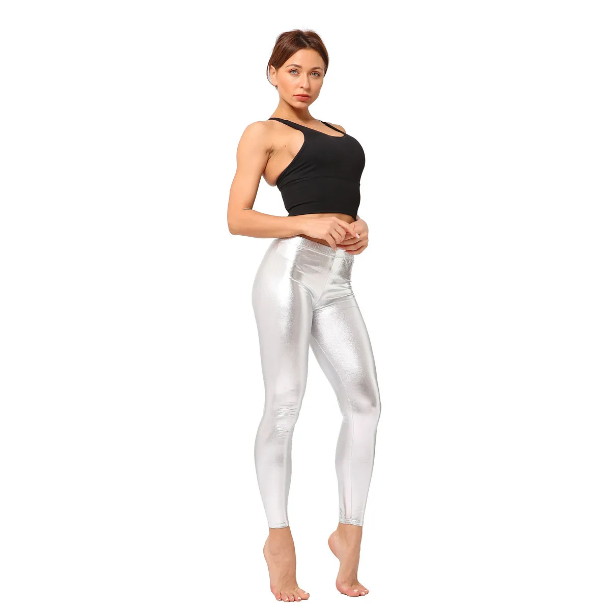 yoga leggings 2021 Ladies Silver Metallic Shiny Laser Leather Leggings Women Candy Color yoga leggings