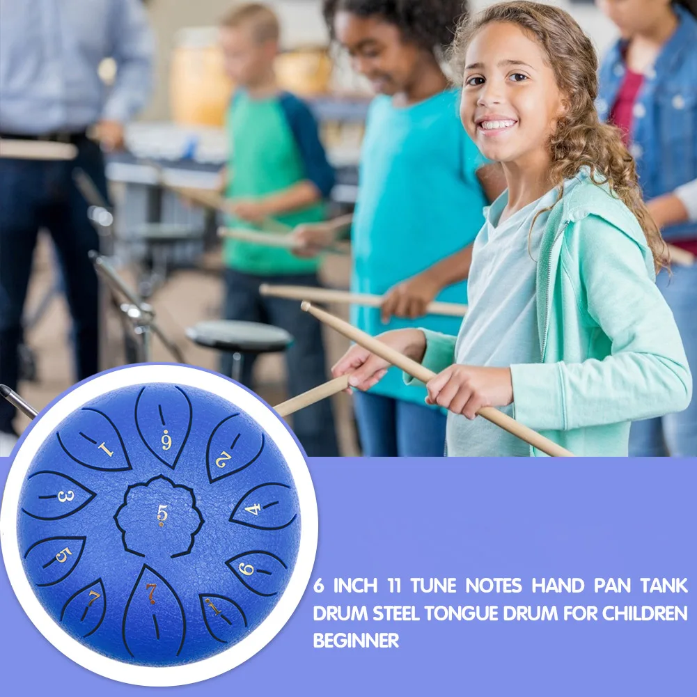 6 inch Mini Drum 11 Tune Tong Drum Percussion Musical Instrument Steel Tongue Drum ith Bag Drumsticks Sticker for Beginner