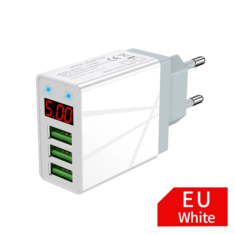 Udyr светодиодный дисплей EU US 3 USB зарядное устройство 3A USB ЗУ для мобильного телефона Быстрая зарядка настенное зарядное устройство для iPhone 11 samsung Xiaomi huawei - Тип штекера: White EU Plug